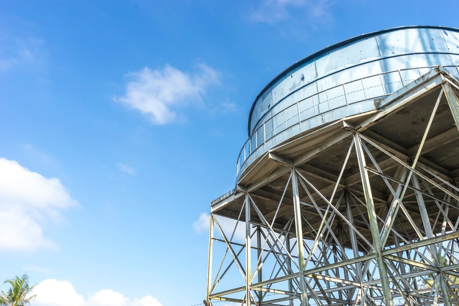 Water reservoir with blue skies